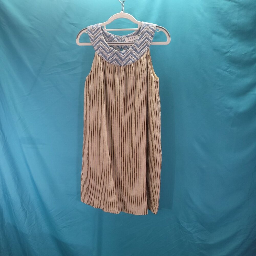 THML Womens XS Sleeveless Striped Dress With Embroidered Blue Chevron Neckline